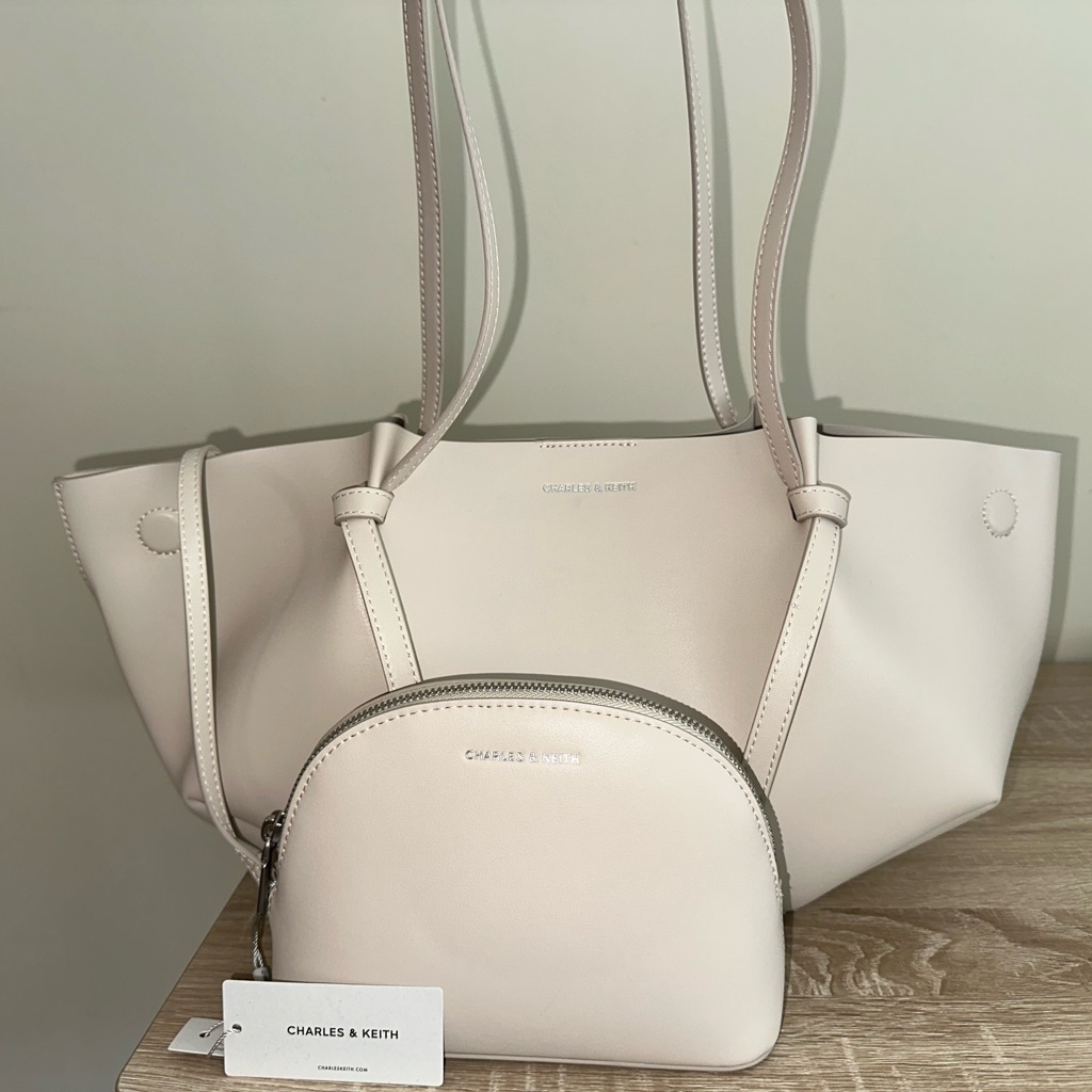 Charles & Keith Elegant Beige Tote With Pouch